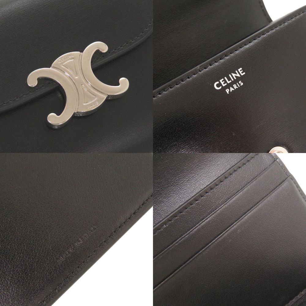 Celine Small Flap Wallet Triomphe Leather Black Trifold — view 9