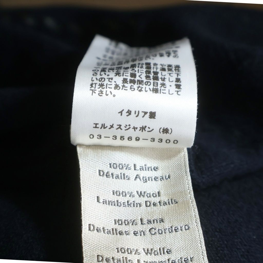 Hermes Leather Stitch Wool Sweater Sleeve Crew Neck Knit Navy — view 8