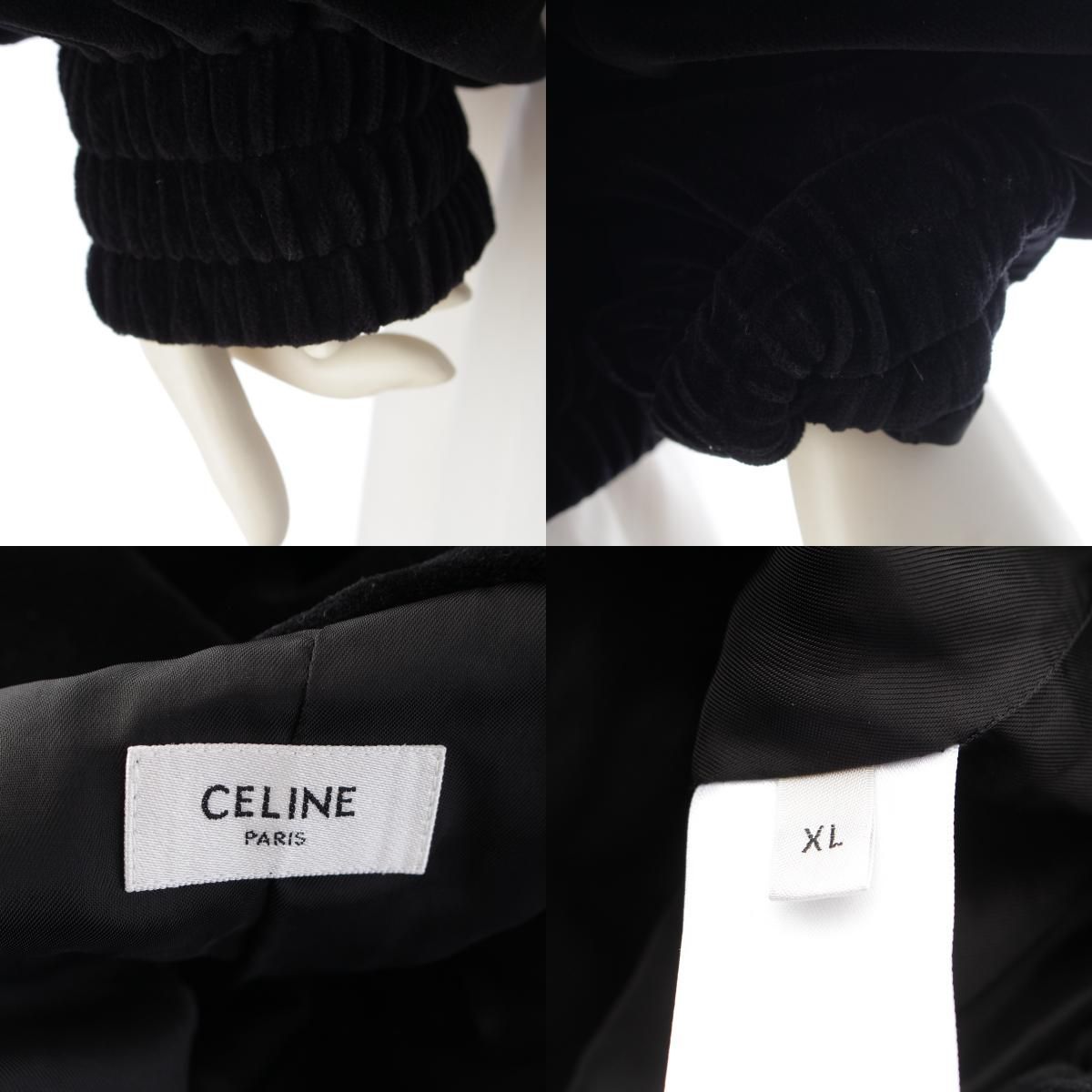 Celine Cotton Velvet Logo Embroidery Carriage Loose Zip Up Hoodie Black XL — view 9