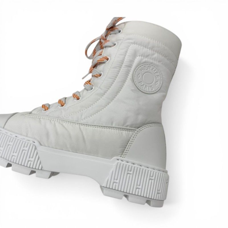 Hermes Fresh Boots Short Shoes Nylon Leather White Orange Lace Up — view 9