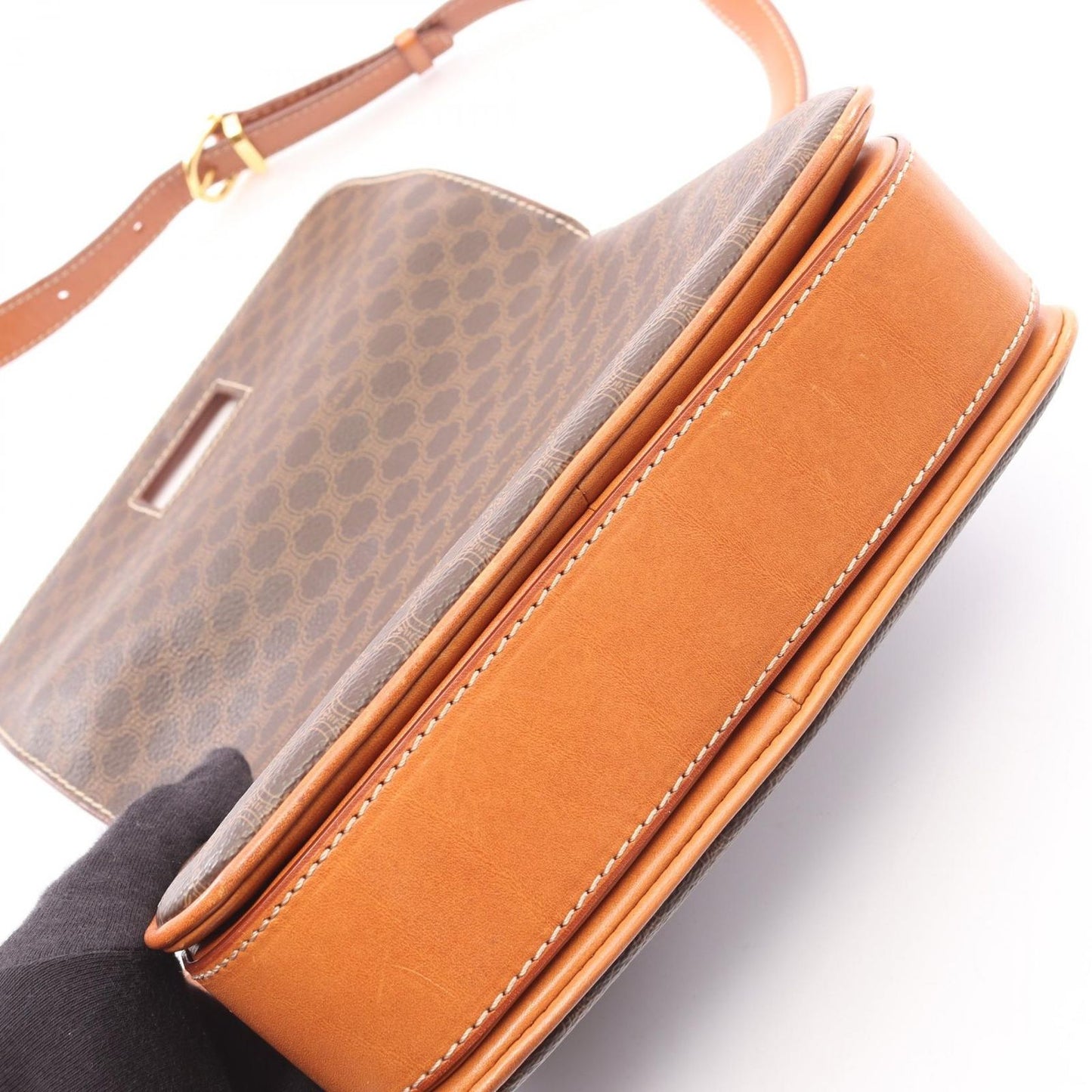 Celine Shoulder Bag Macadam Dark Brown Canvas Leather — view 9