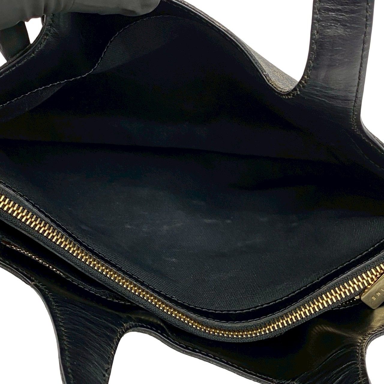 Celine Macadam Blason Triomphe Pattern Leather Handbag Mini Tote Black Brown — view 9