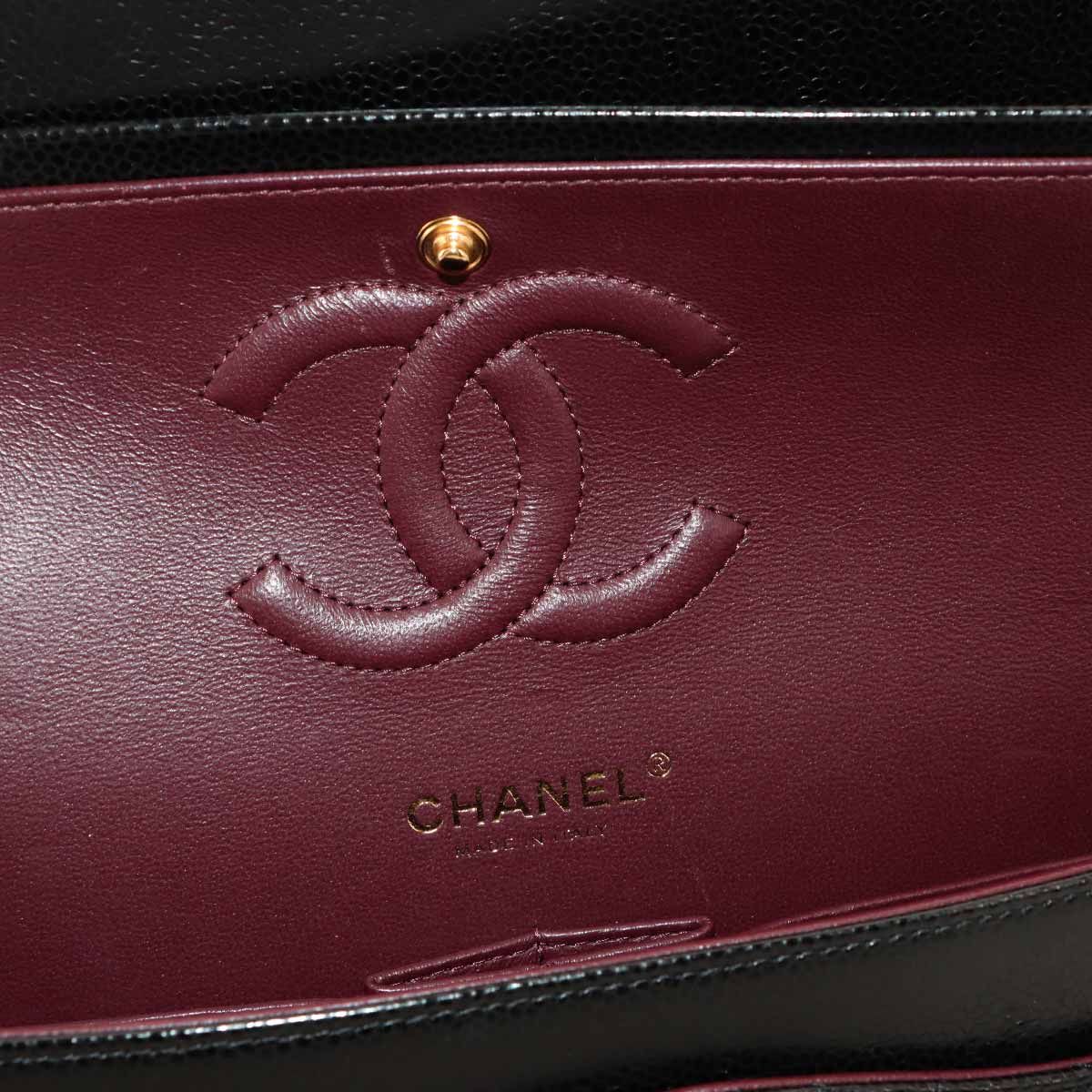Chanel Quilted 25 Chain Shoulder Bag Caviar Leather Black Gold CC Logo — view 9