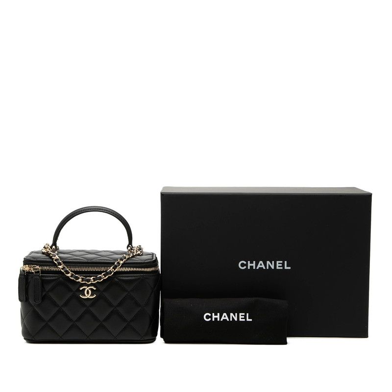 Chanel Quilted CC Logo Vanity Crossbody Shoulder Bag Black Gold Lambskin — view 8