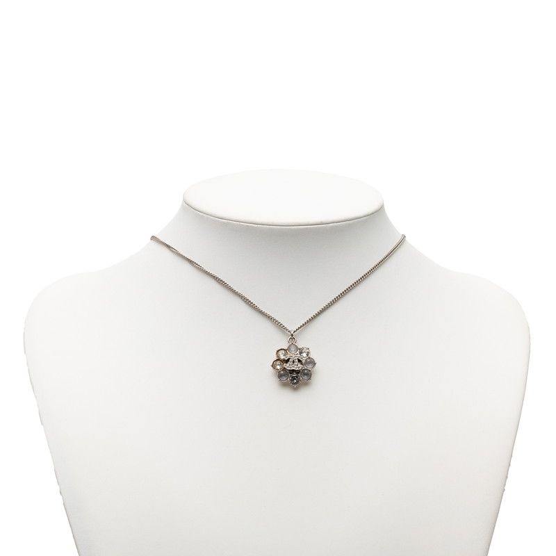Chanel CC Logo Pendant Necklace Silver tale Line Strike — view 6