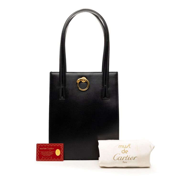 Cartier Tote Shoulder Bag Black Leather — view 8