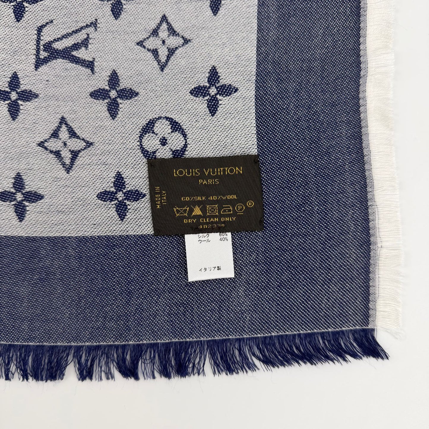 Louis Vuitton Monogram Shaw Silk Navy Vintage Scarf — view 6