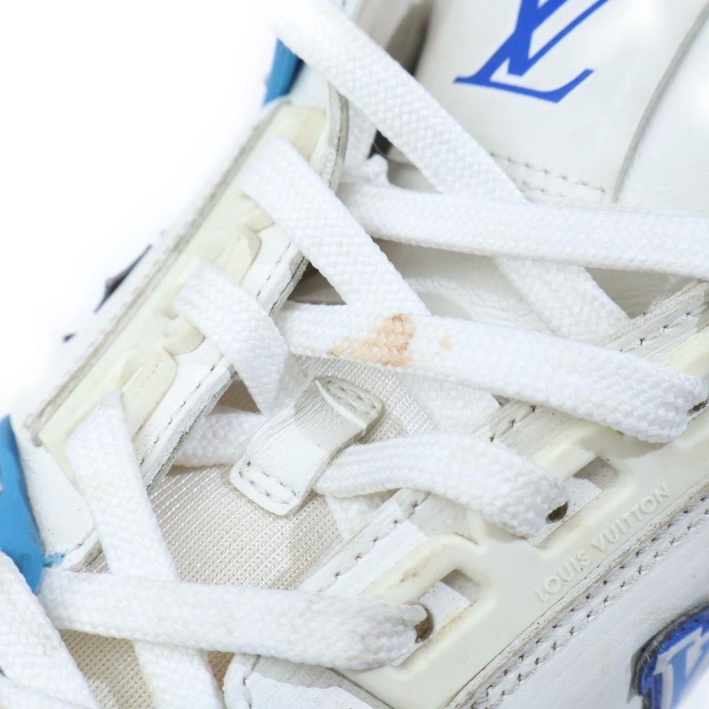 Louis Vuitton LV Trainers Line Leather High Cut Shoes Sneakers White Blue — view 6