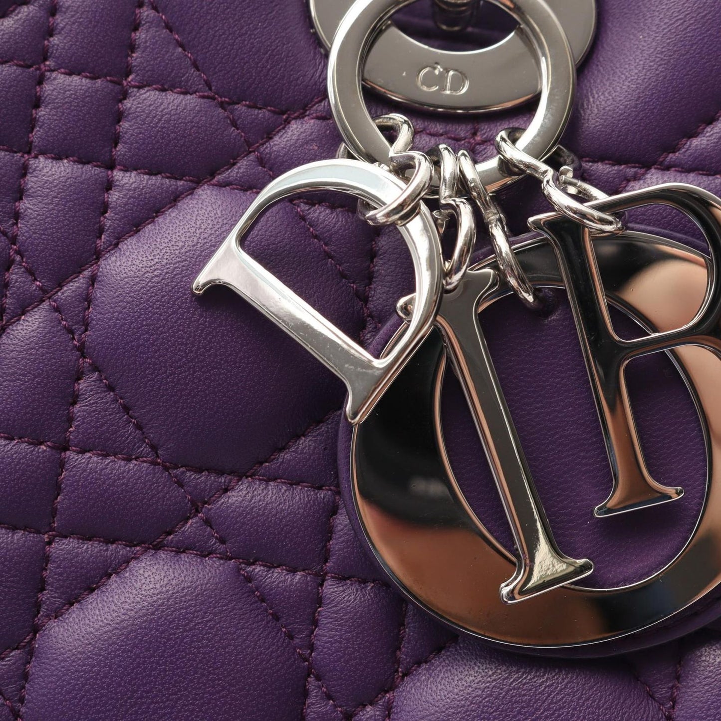 Dior Dio Handbag Ladydio Purple Leather Cannage 2-Way Tote — view 9