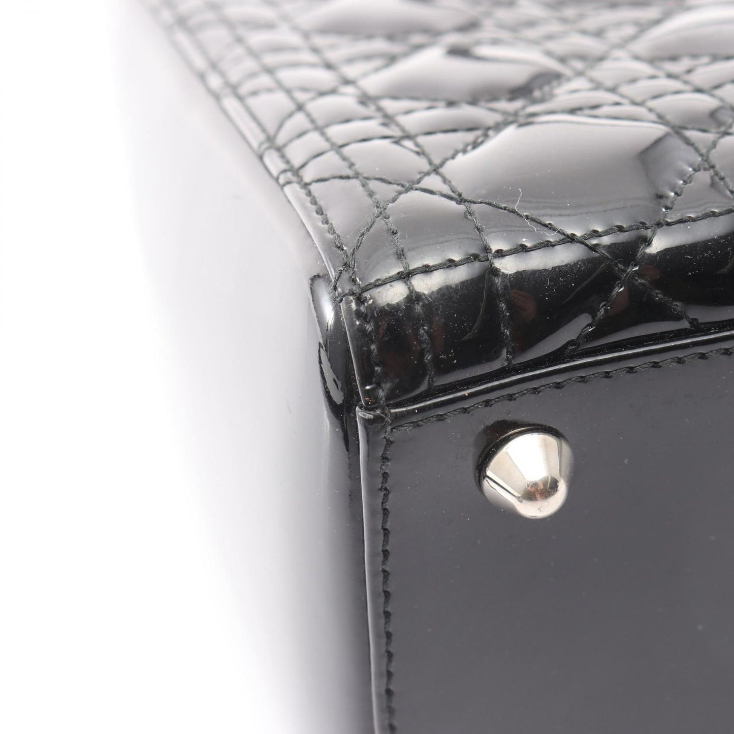 Dior Dio Handbag Ladydio Cannage Black Patent Leather 2-Way Tote — view 9