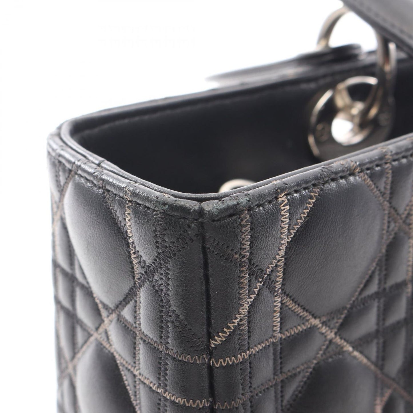 Dior Dio Handbag Ladydio Cannage Black Leather 2-Way Tote — view 9