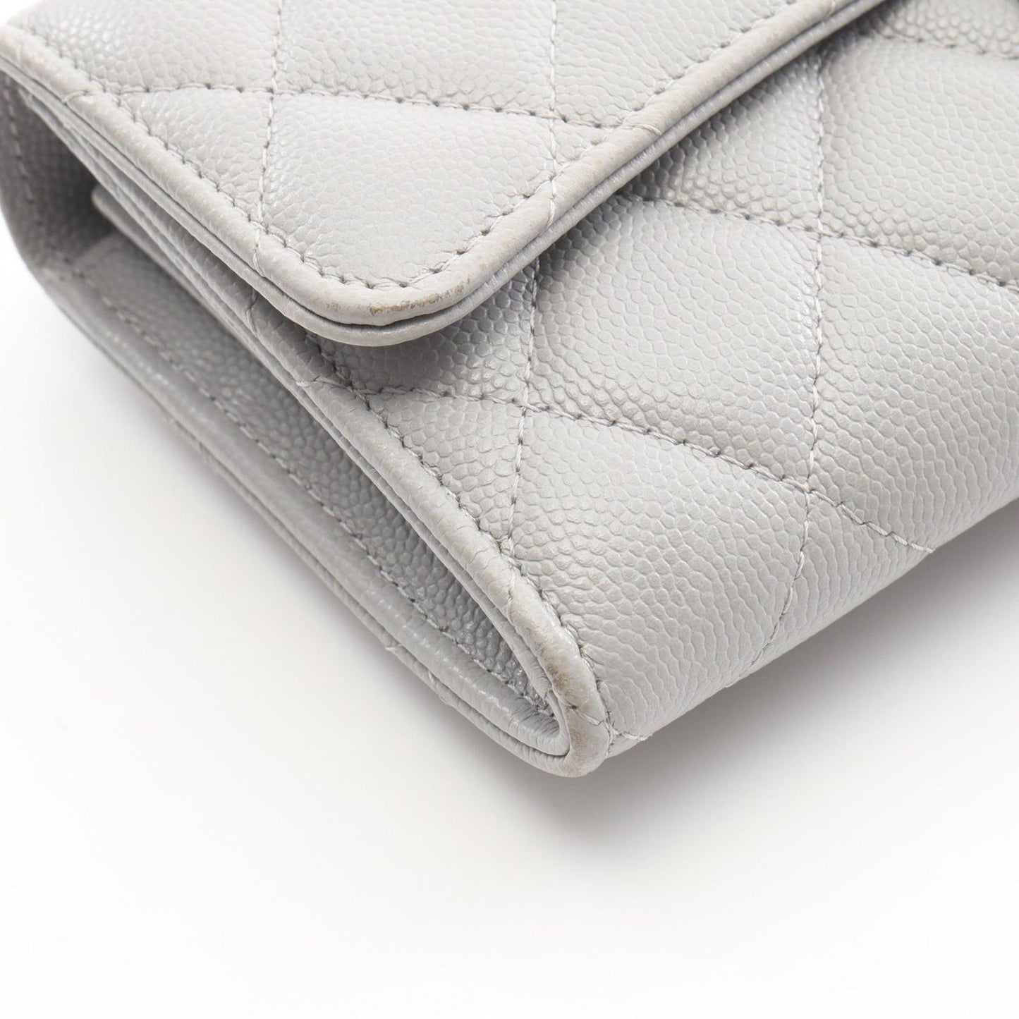 Chanel Bifold Wallet Classic Long Flap Quilted Gray Caviar Leather Zip — view 9