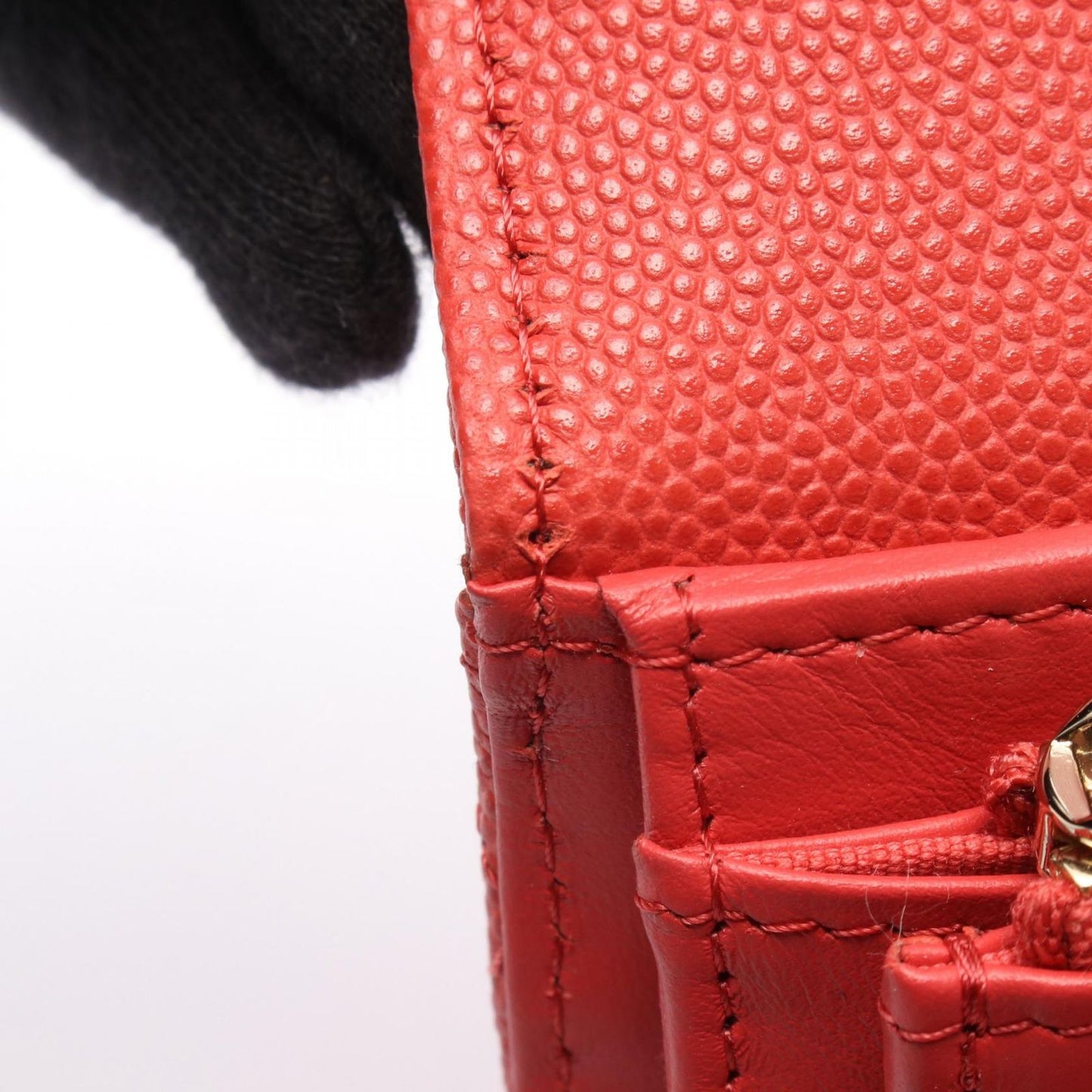 Chanel Trifold Wallet Quilted Co Ral Red Leather Fu — view 6