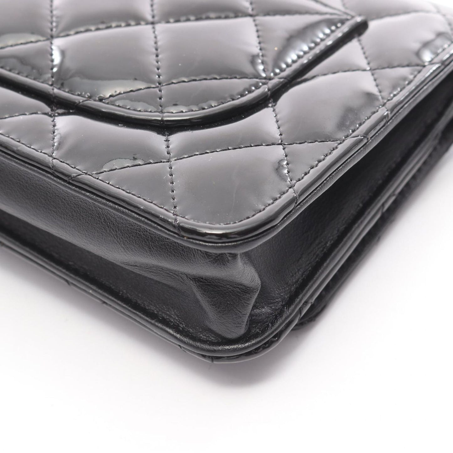 Chanel Shoulder Bag 2.55 Quilted Black Patent Leather Chain Wallet — view 6