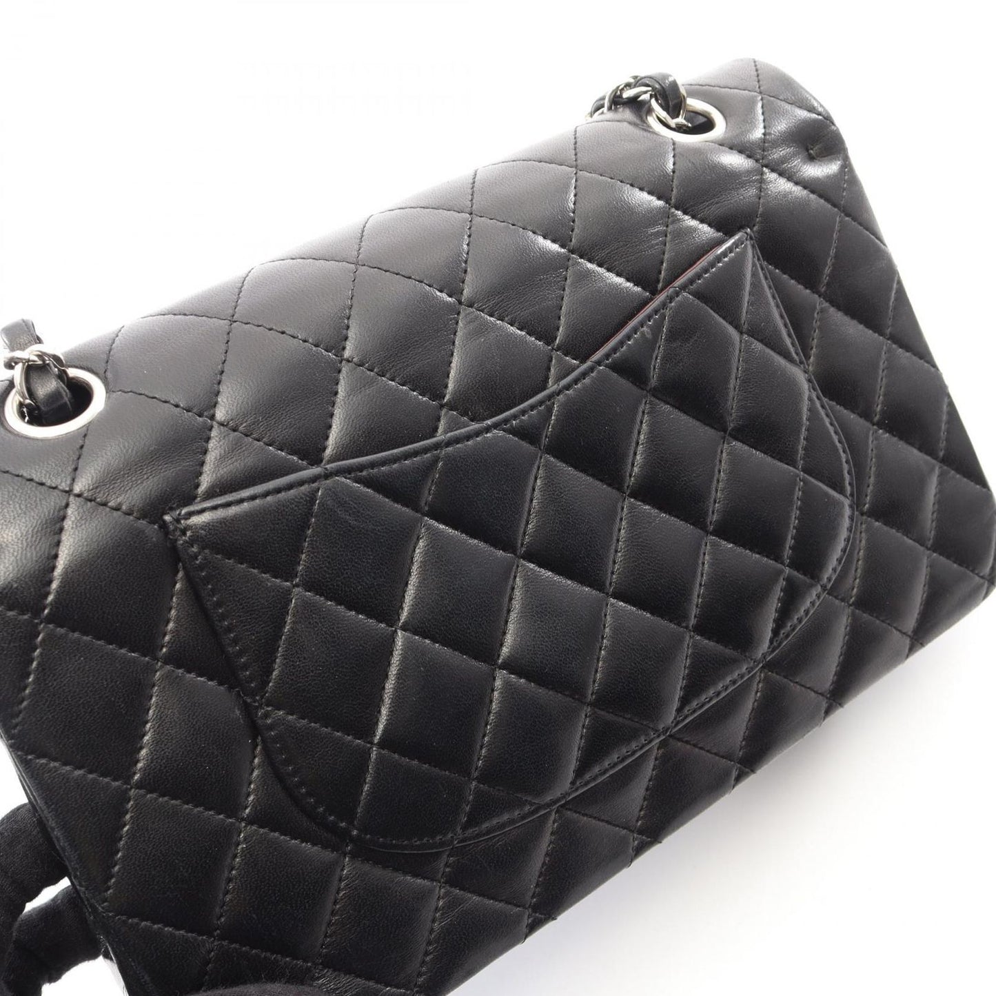 Chanel Shoulder Bag Quilted Double Flap Black Lambskin Chain — view 9