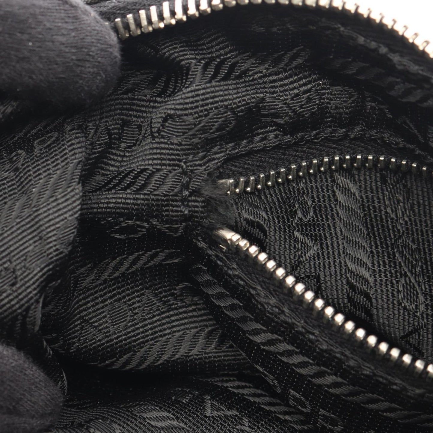 Prada Handbag Triangle Logo Pouch Black Nylon Leather — view 9