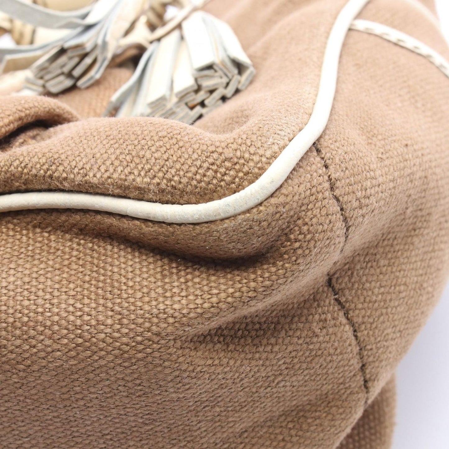 Celine Handbag Boogie Bag with Charm Brown Ivory Canvas Leather — view 9