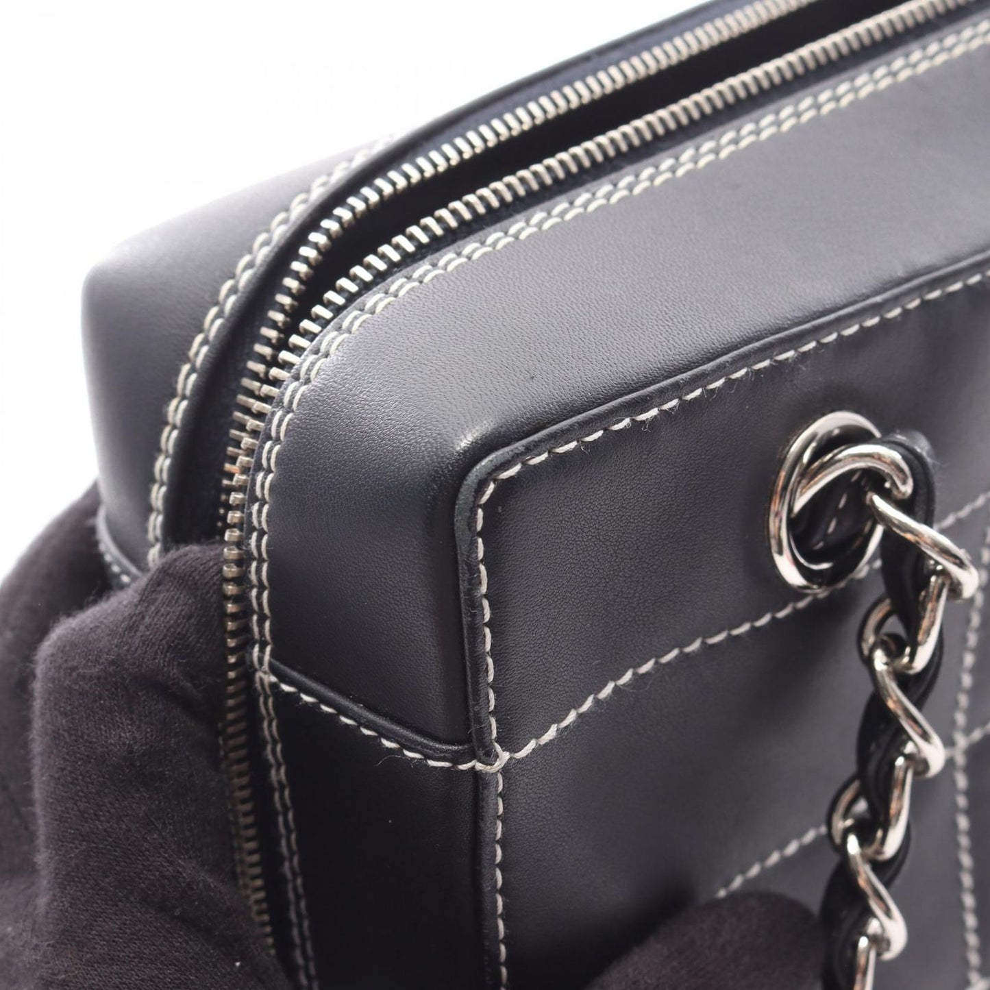 Chanel Shoulder Bag Choco Bar Wild Stitch Navy Leather Chain — view 9