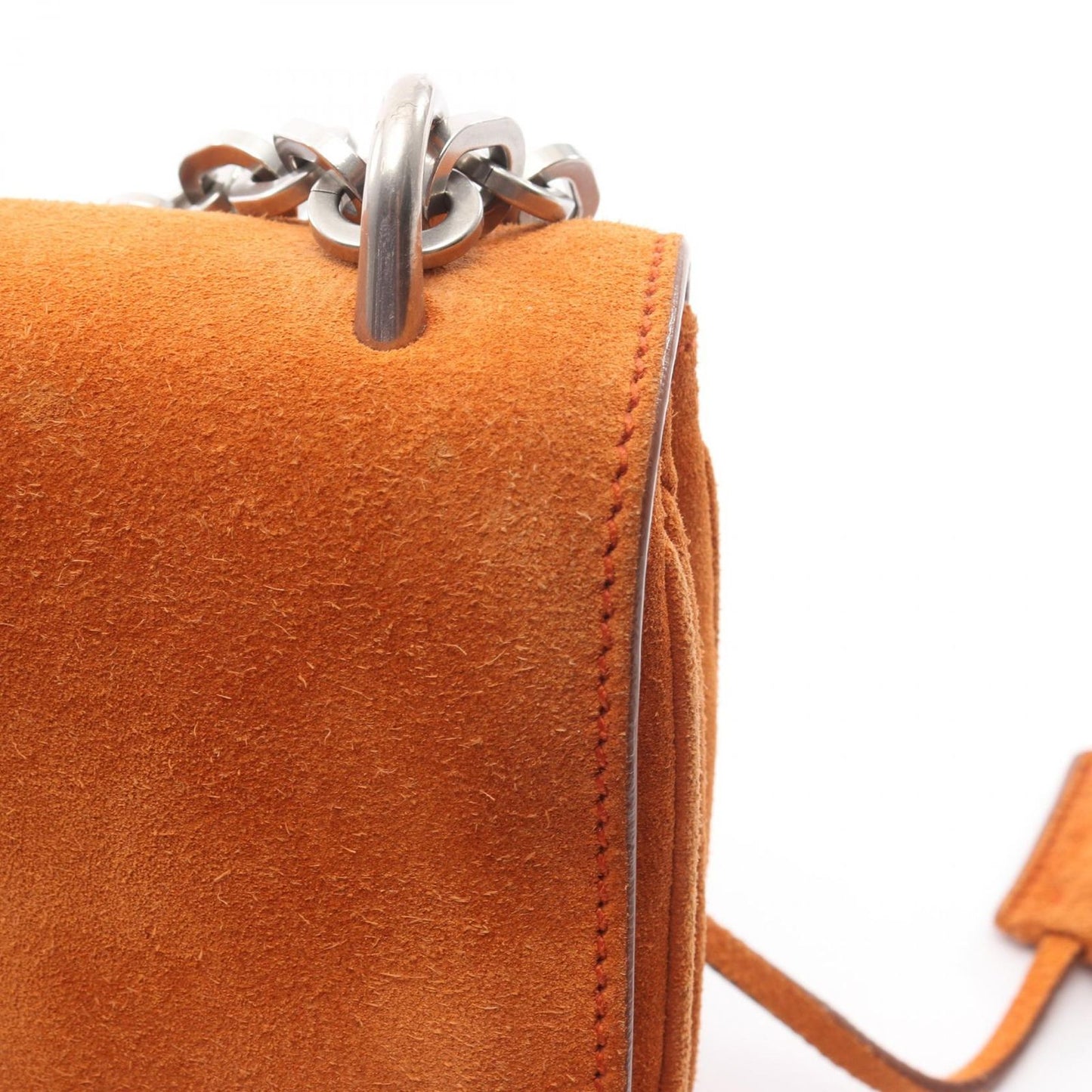Prada Shoulder Bag Scamosciato Papaya Suede Lock Flap Chain — view 9
