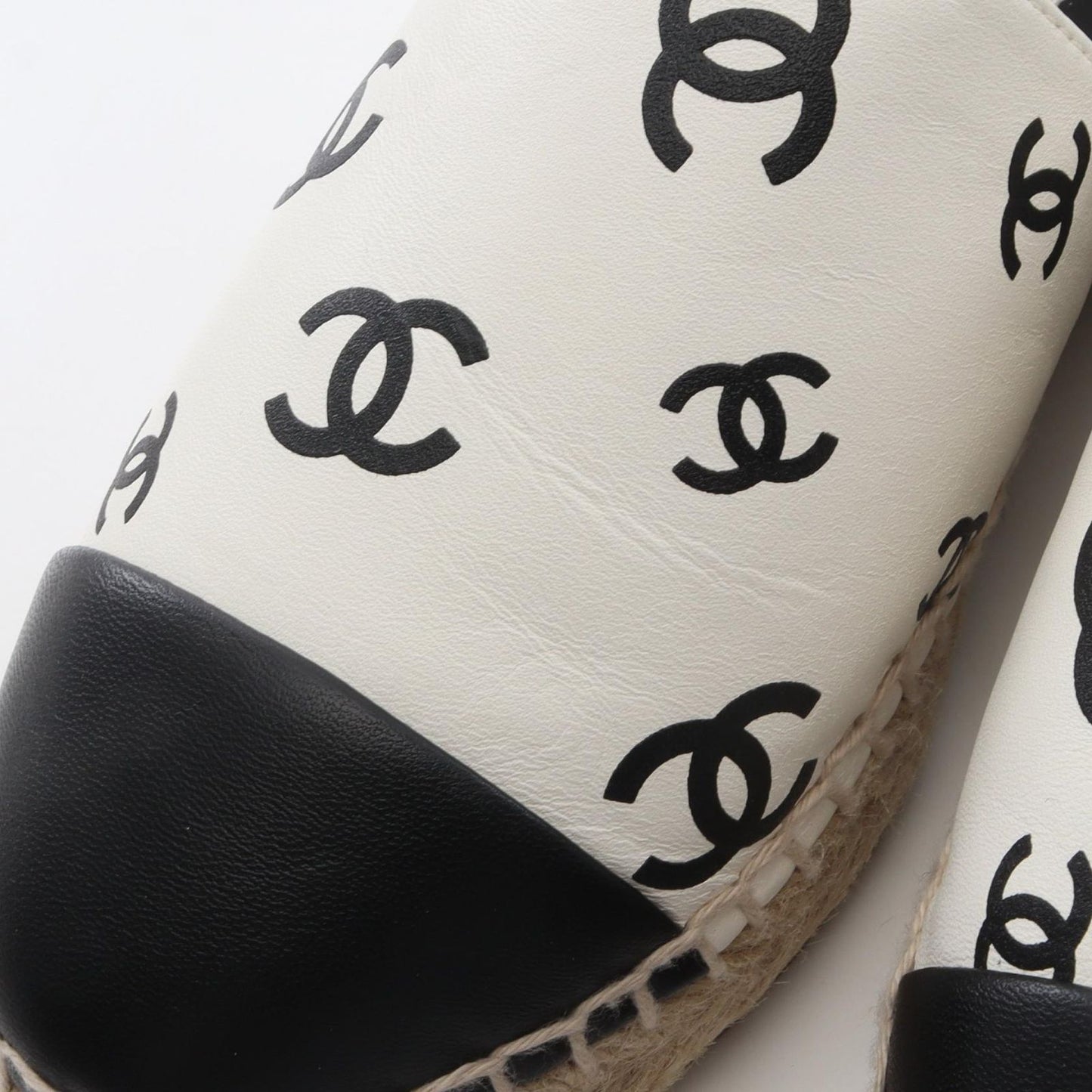 Chanel CC Logo Espadrille Slip on White Leather — view 8