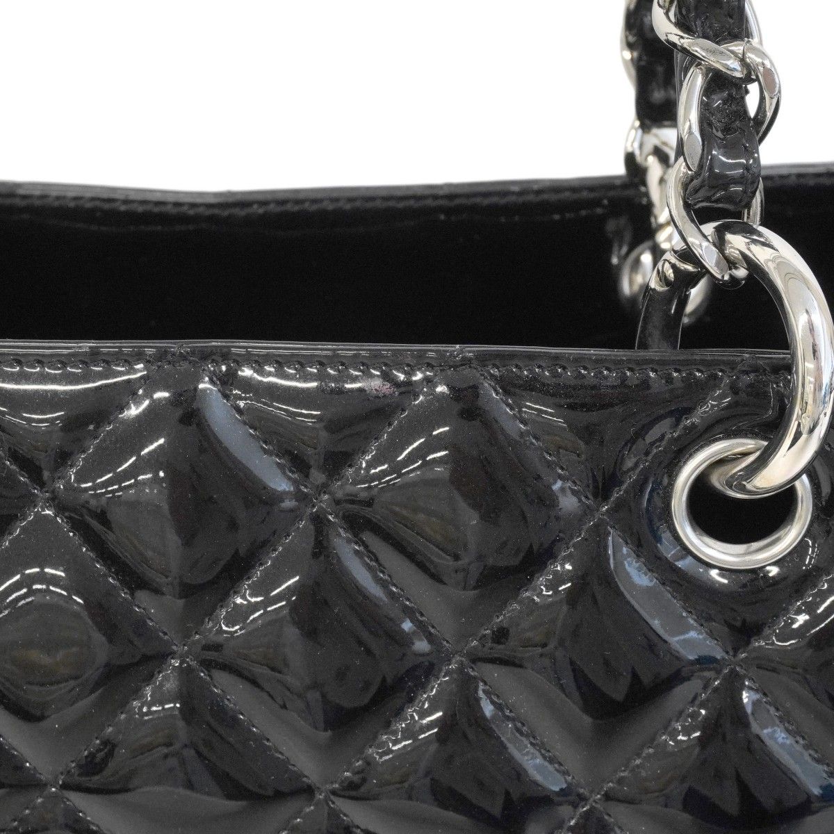 Chanel Chain Tote Quilted Patent Leather Black Silver — view 9