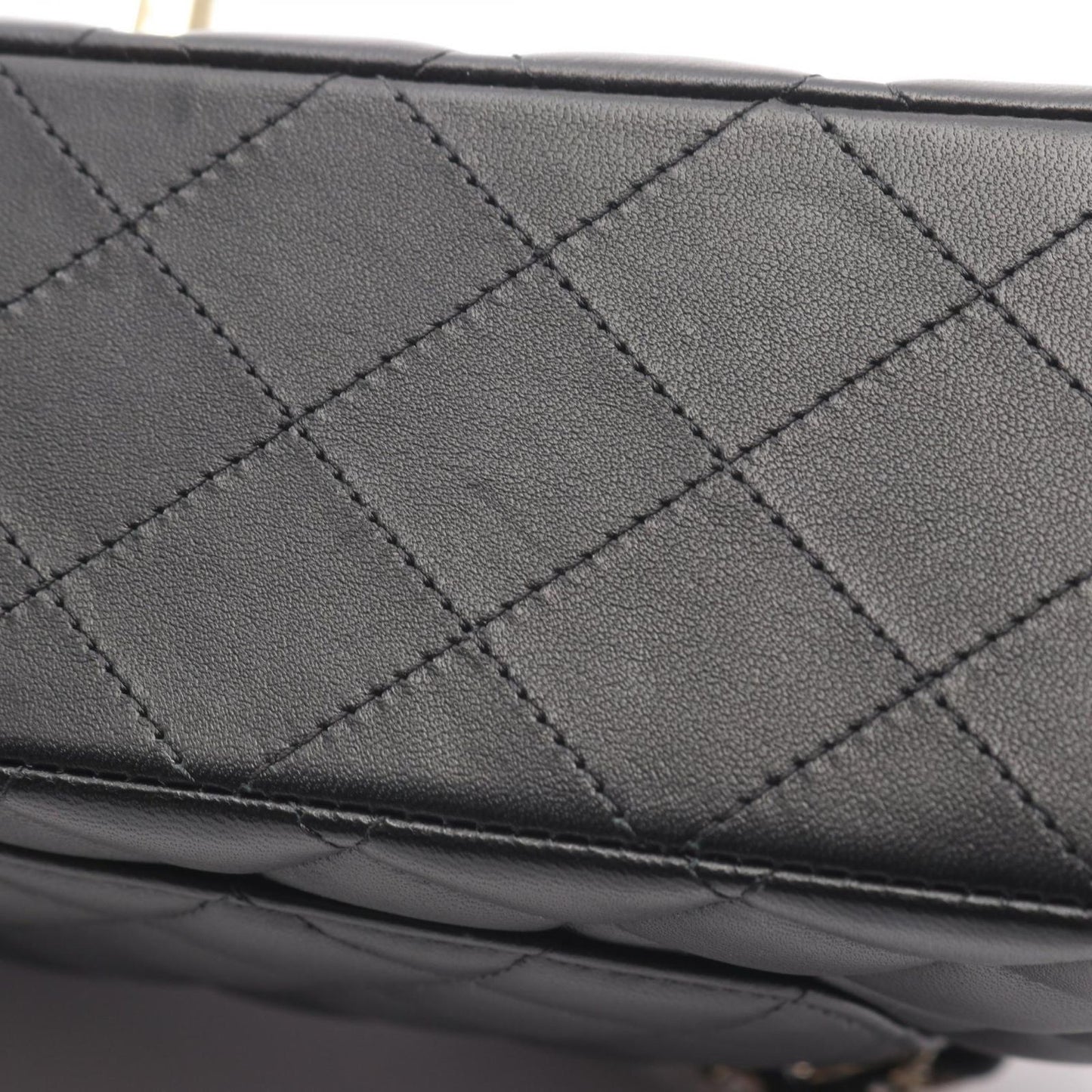 Chanel Shoulder Bag Quilted Double Flap Black Lambskin Chain — view 9