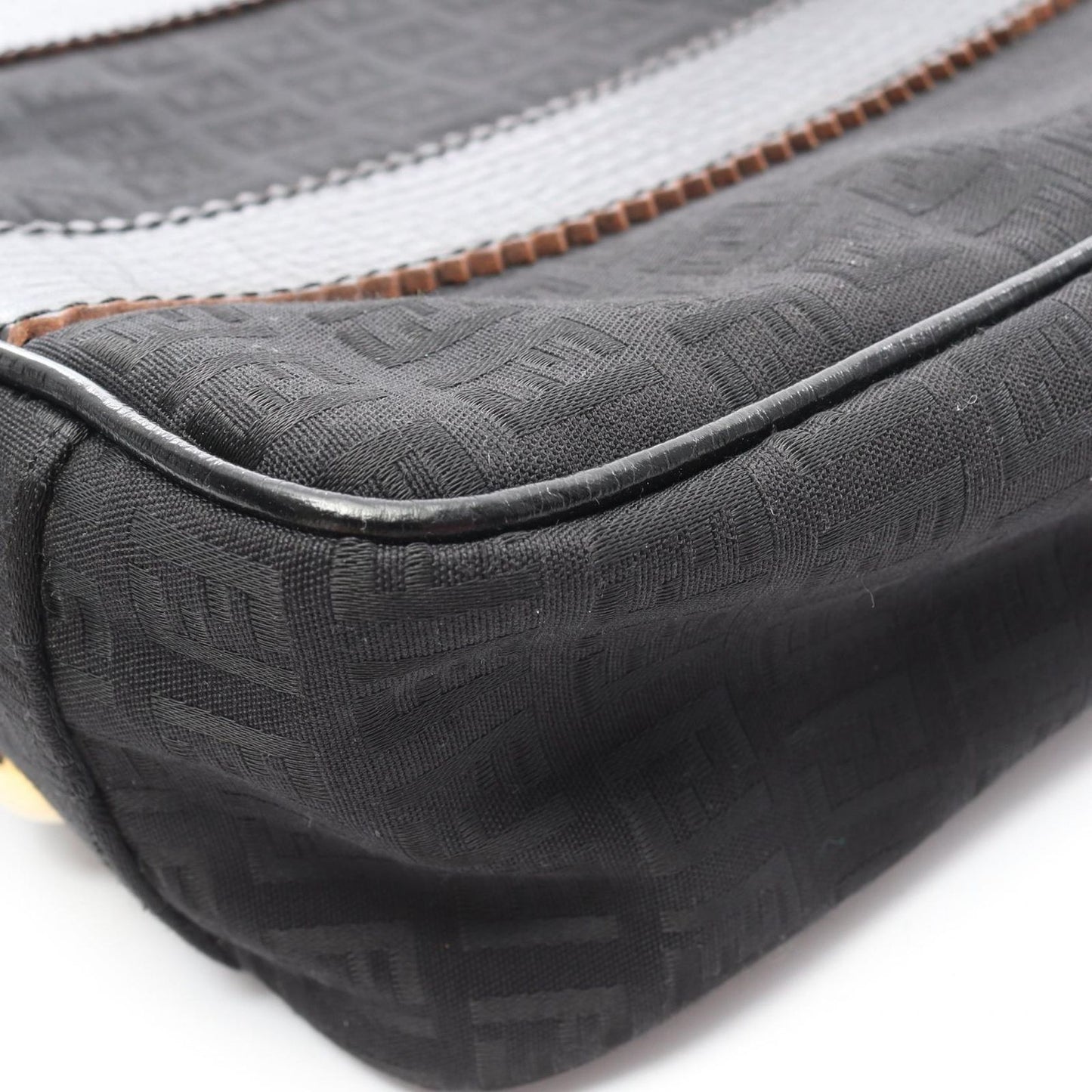 Fendi Tote Zucchino Black Canvas Leather — view 7