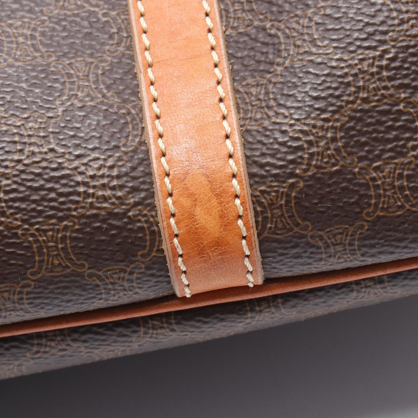 Celine Tote Macadam Brown Dark Canvas Leather Boston — view 9