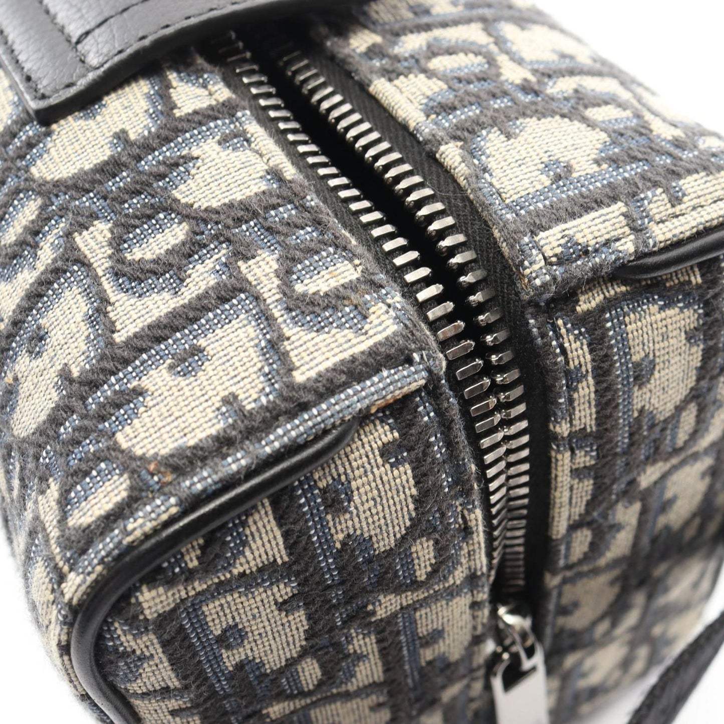 Dior Clutch Rango White Jacquard Navy Canvas Leather Blue Toiletries Case — view 9