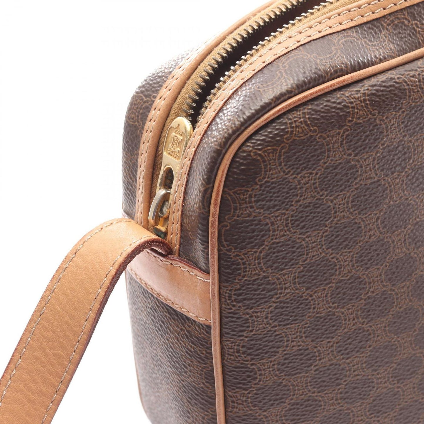 Celine Shoulder Bag Macadam Dark Brown Canvas Leather — view 9