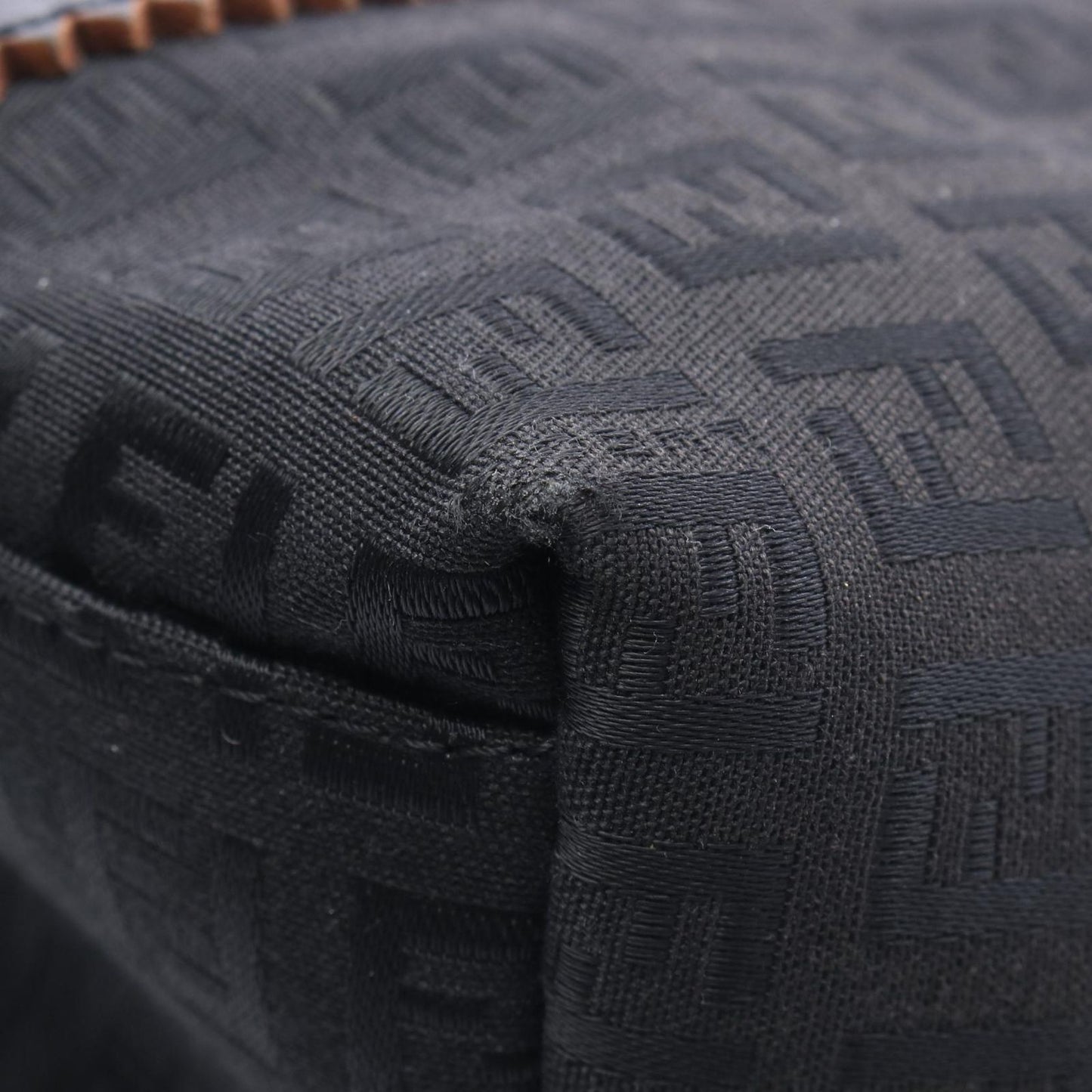Fendi Tote Zucchino Black Canvas Leather — view 7