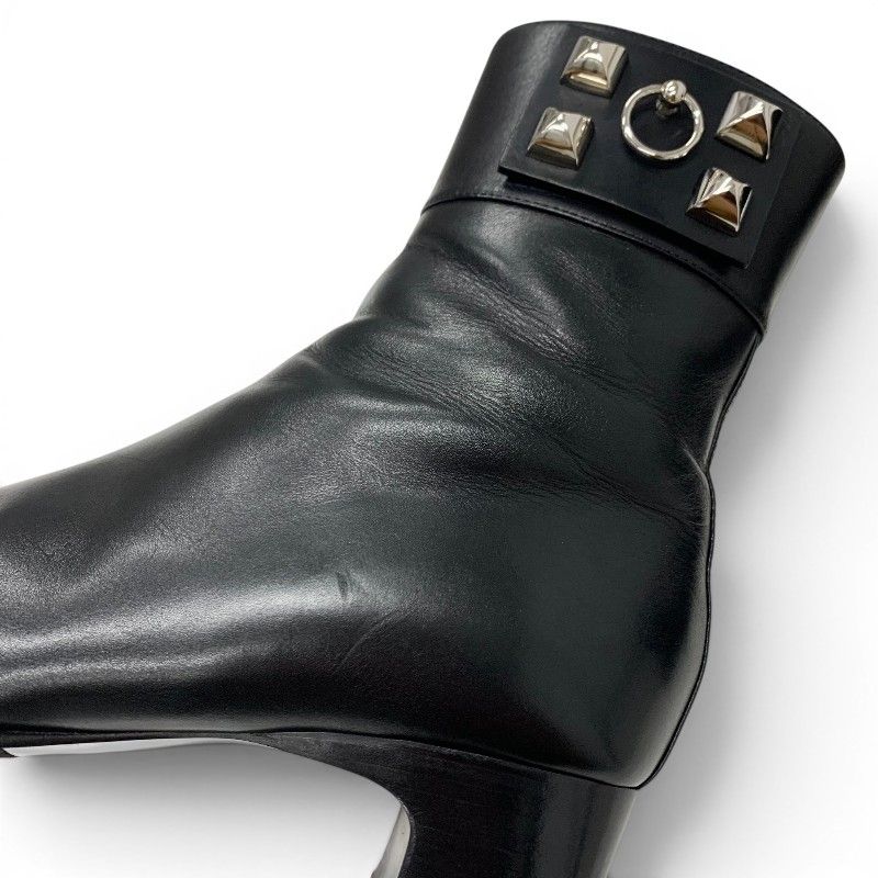 Hermes Boots Short Shoes Leather Black Silver Collier Chien Studs — view 9