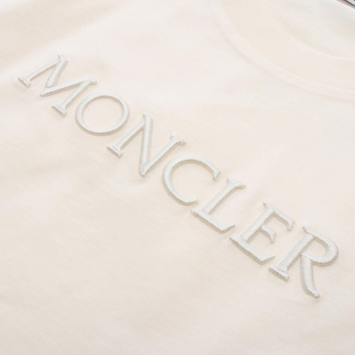 Moncler Short Sleeve T-Shirt SS Logo Embroidery White Ivory Cotton — view 6