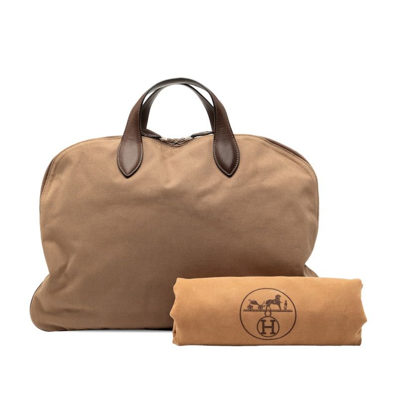 Hermes Handbag Tote Brown Silver Canvas Leather — view 7