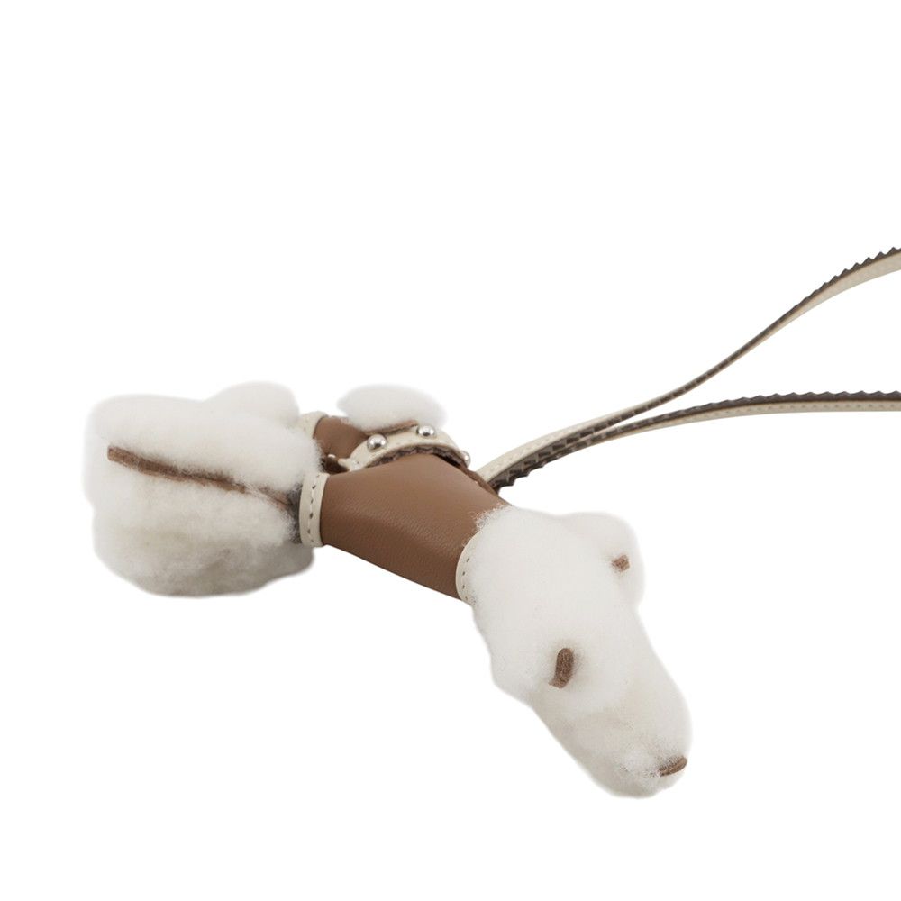 Hermes Bag Charm Buddy Epi Etoupe Cles Silver Lambskin Shearling — view 4