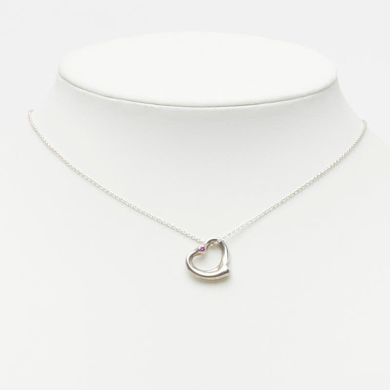 Tiffany & Co lesa Open Heart Pendant Necklace Silver Pink Sa — view 9