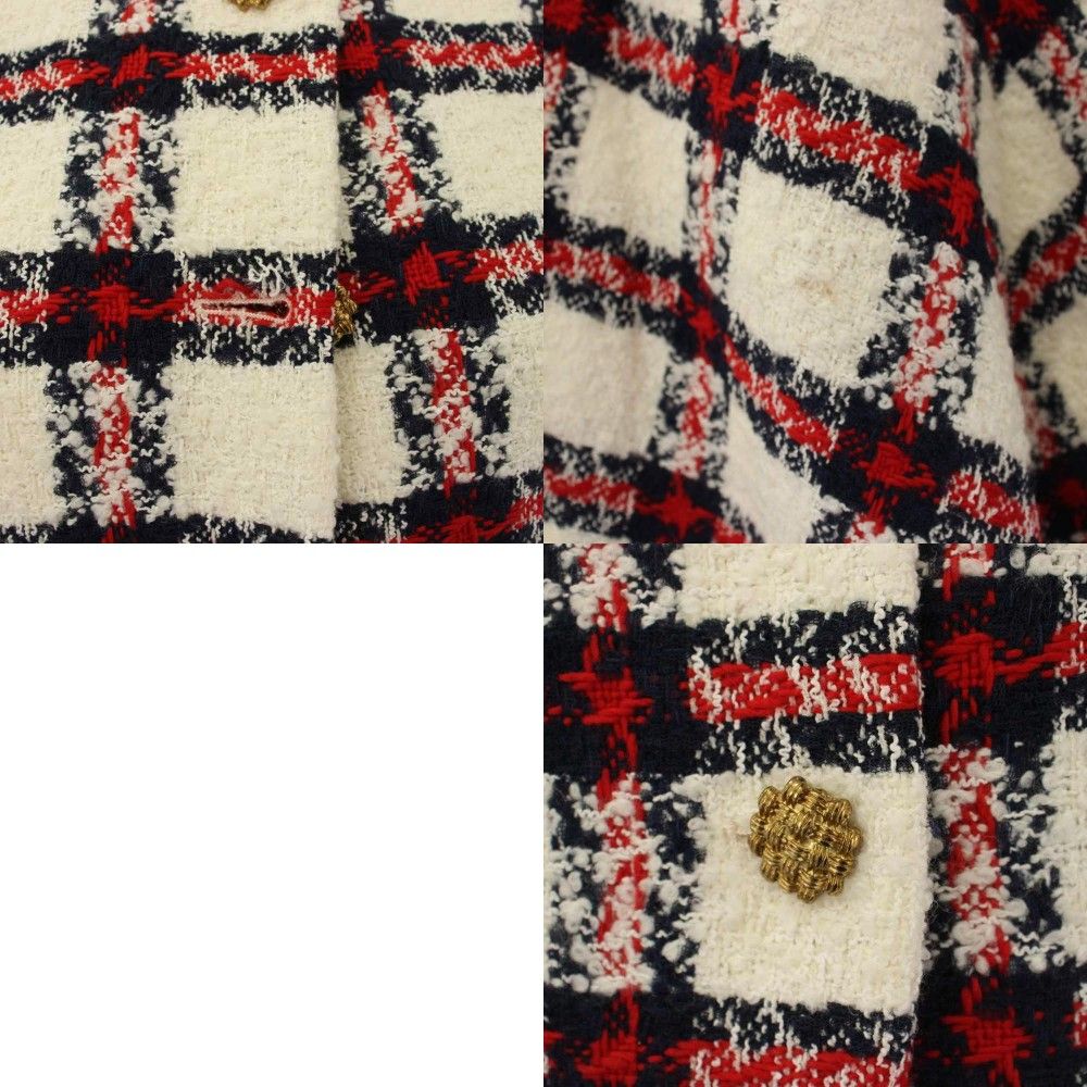 Gucci Suit Stand Collar Jacket Skirt Check Tweed 38 White Red Zaglk — view 9