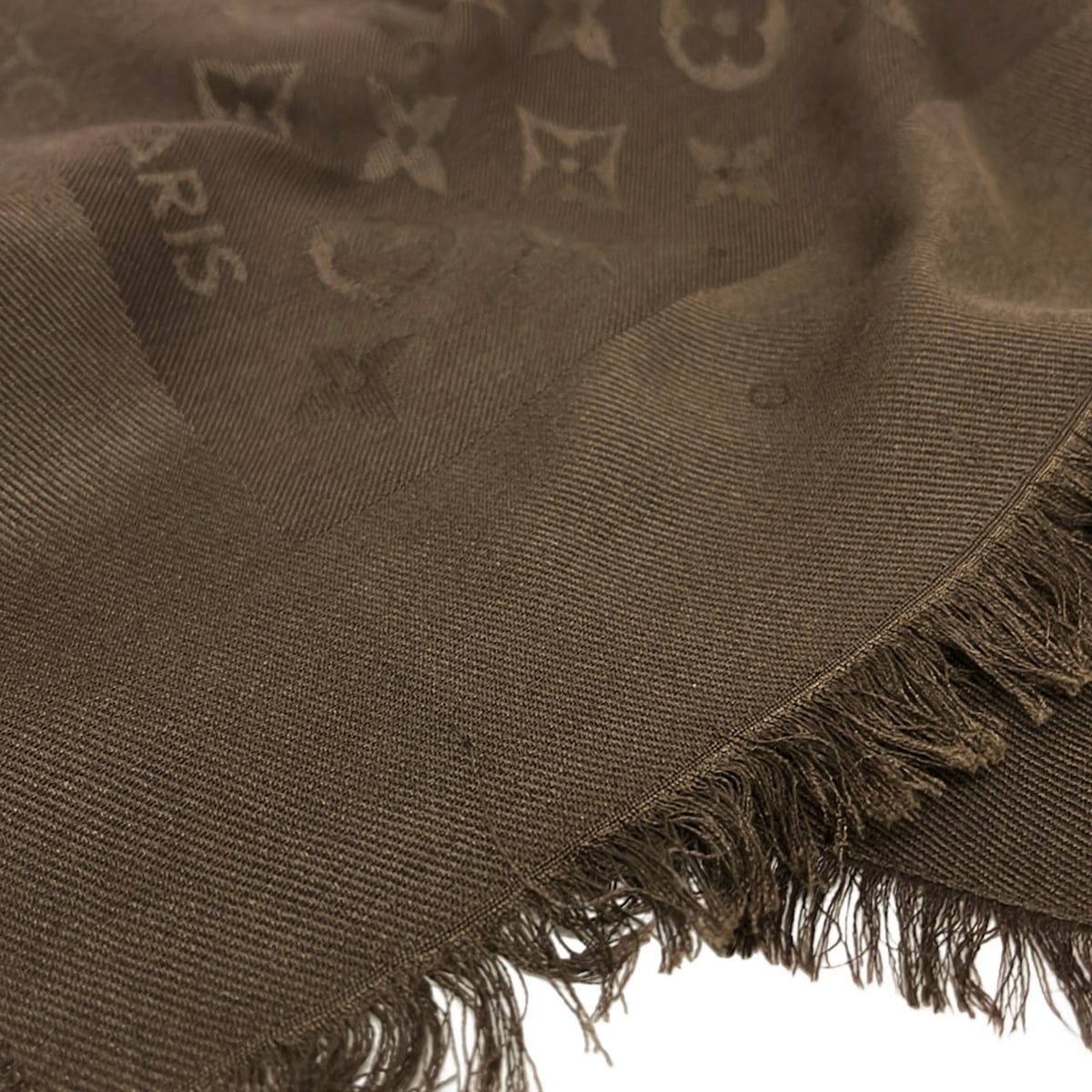 Louis Vuitton Shawl Monogram Dark Brown Wool Silk Scarf — view 8