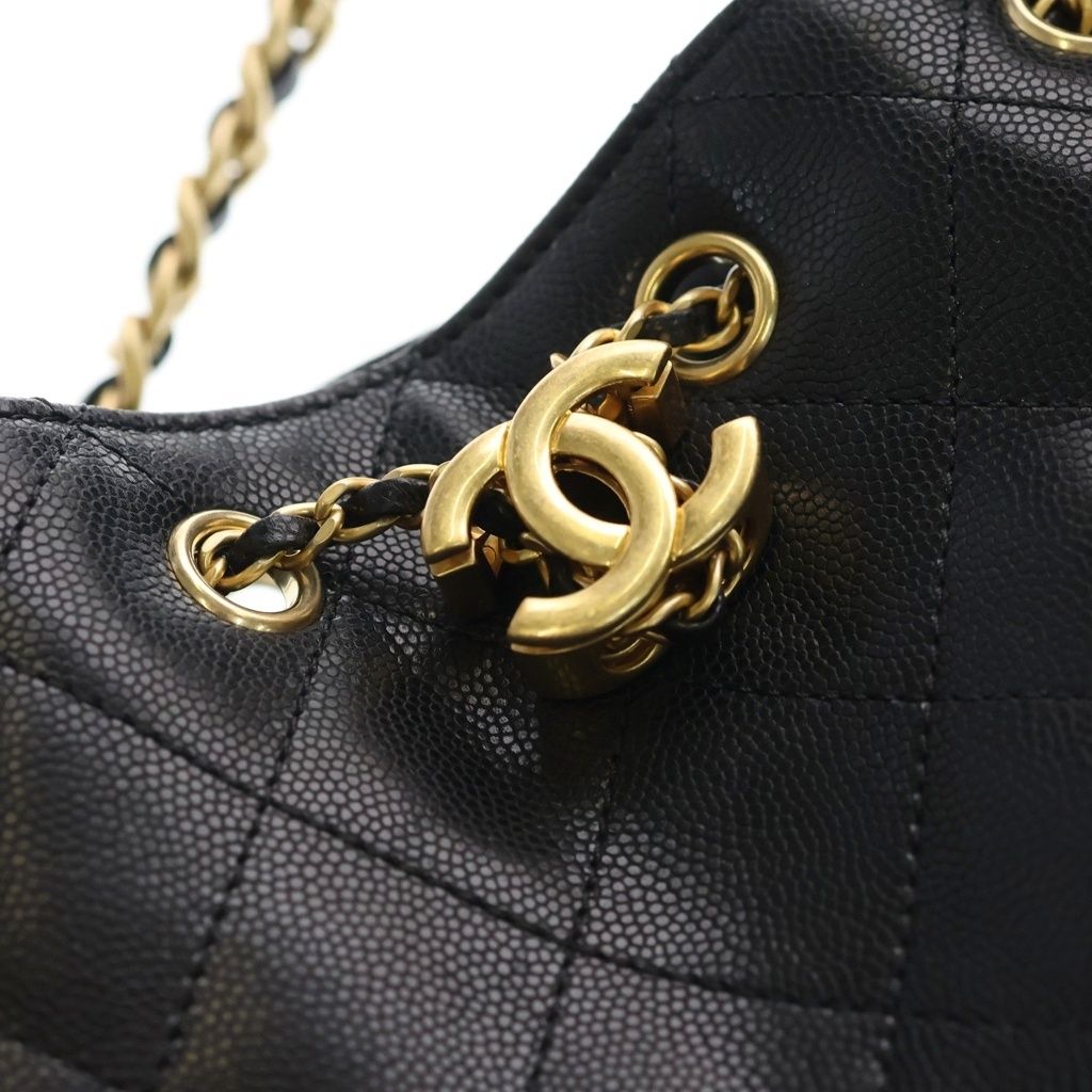 Chanel 25 Small Black Caviar Leather Handbag Gold — view 6