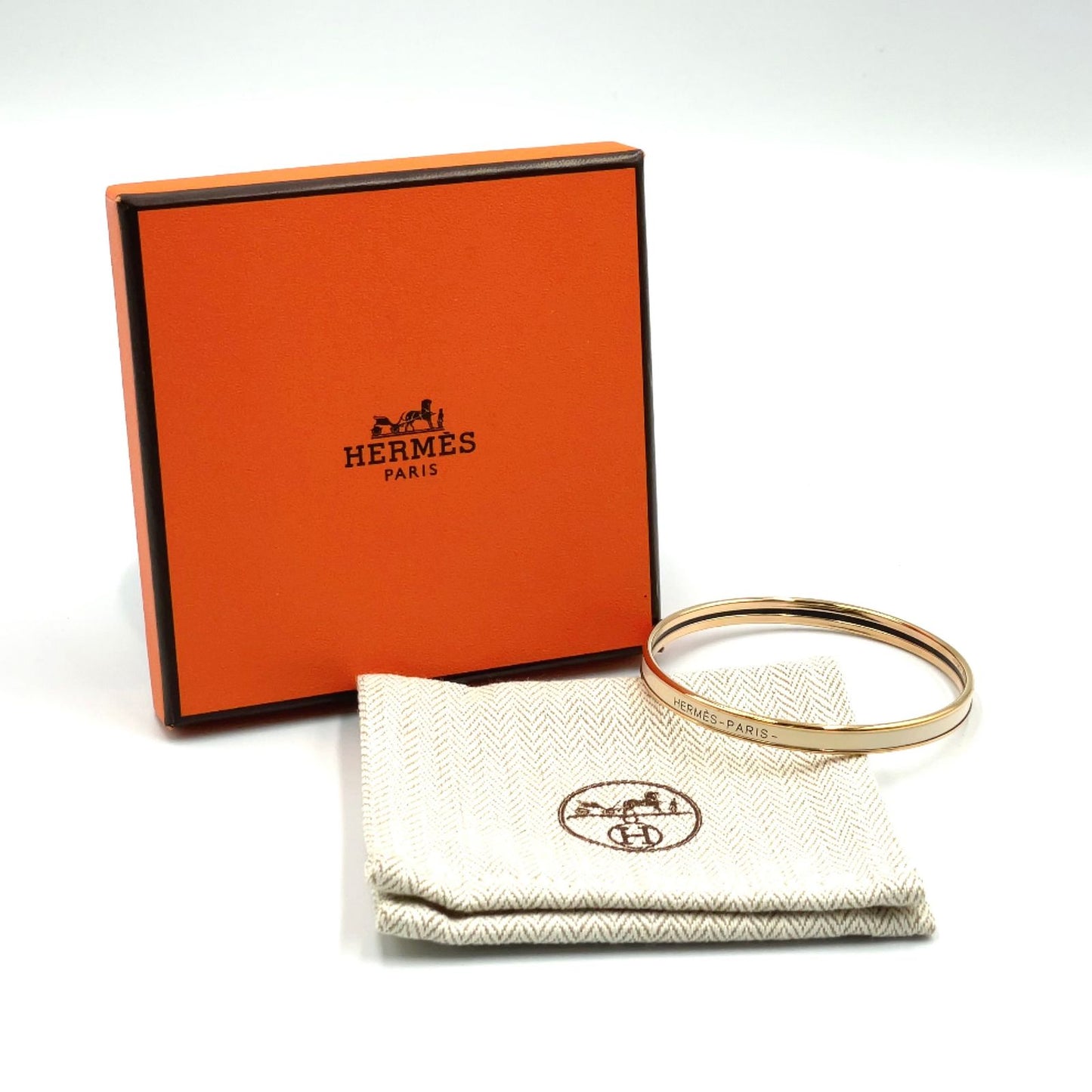 Hermes Uni Metal Enamel Ivory Gold Bangle Bracelet — view 7