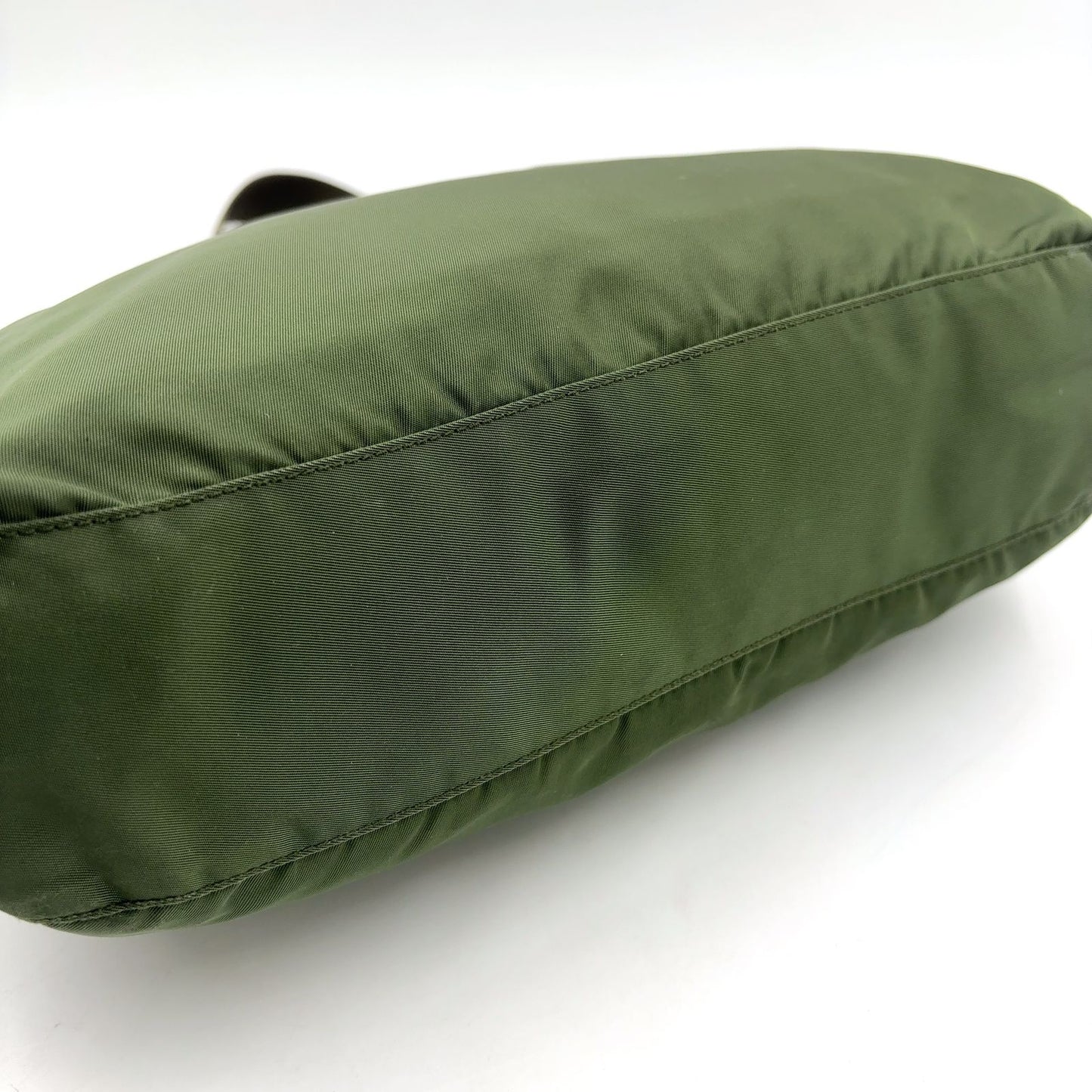 Prada Leather Nylon Khaki Green Shoulder Bag Silver — view 9