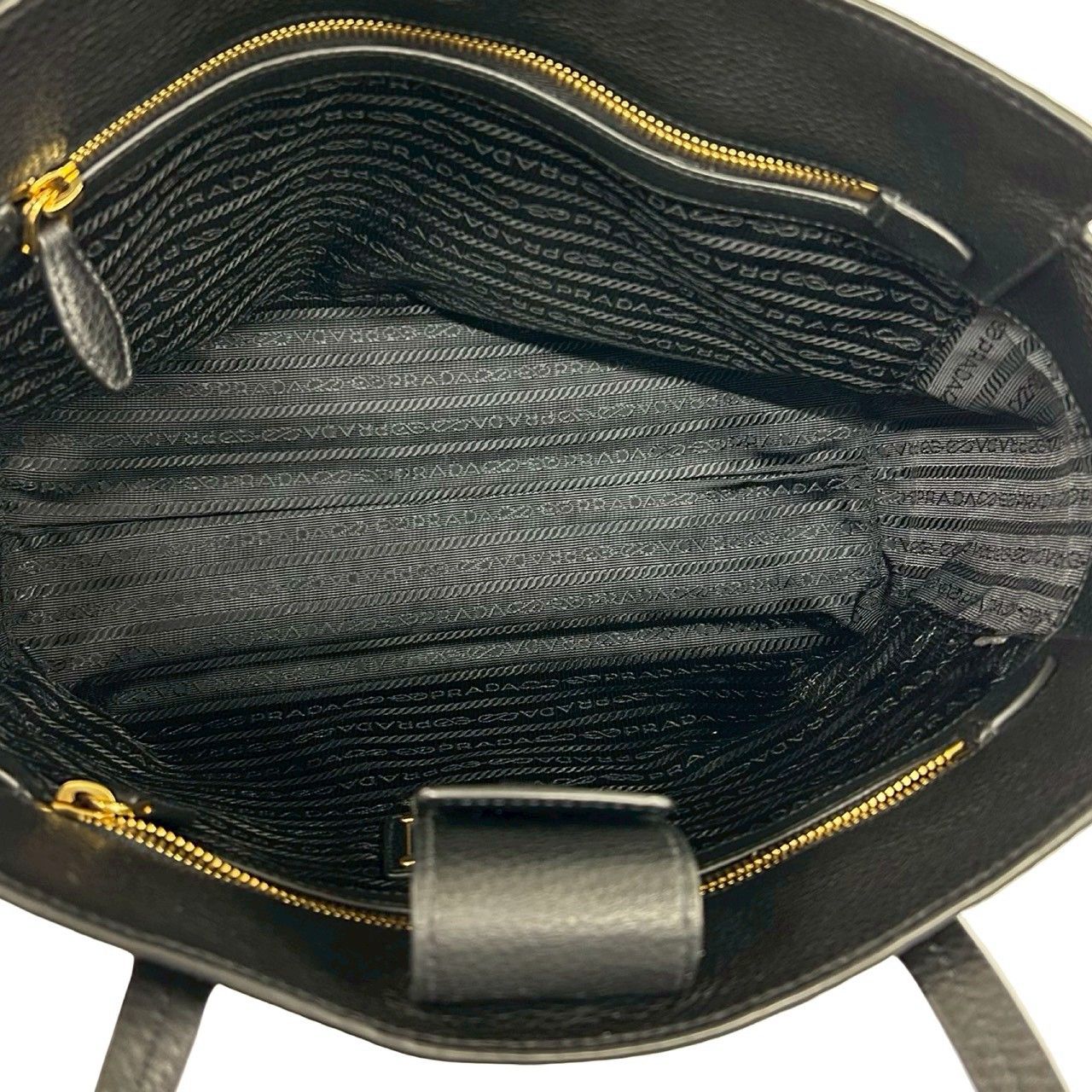 Prada Logo Vitello Daino Leather Tote Shoulder Bag Business Black — view 9