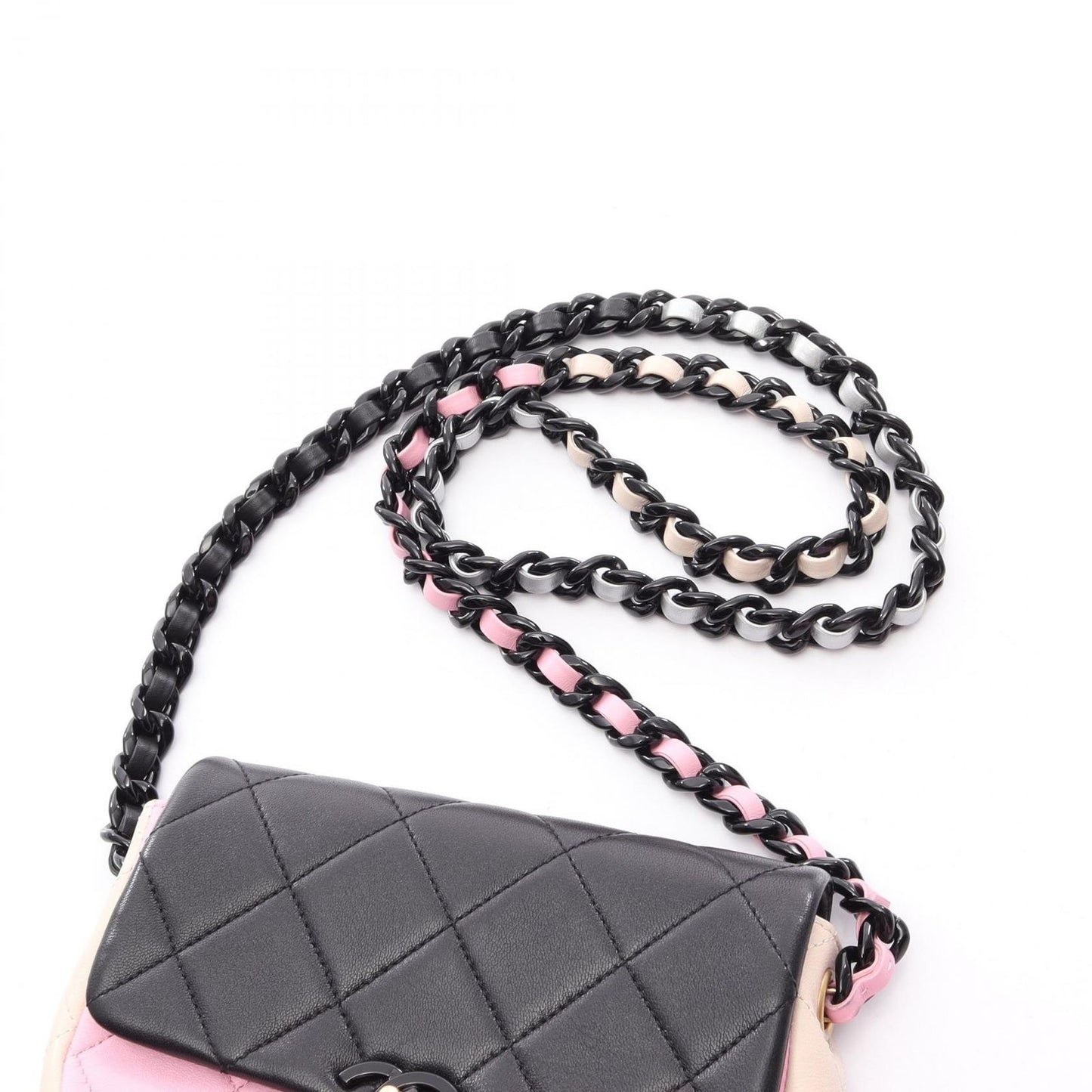 Chanel Shoulder Bag Mini Quilted Black Pink Beige Lambskin Platinum — view 9