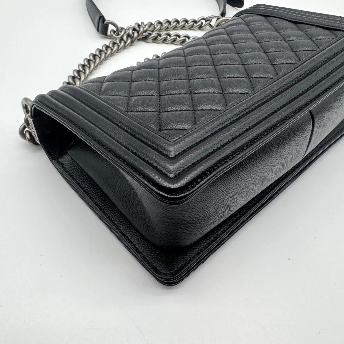 Chanel Shoulder Bag Quilted Black Leather CC Logo Silver — view 9