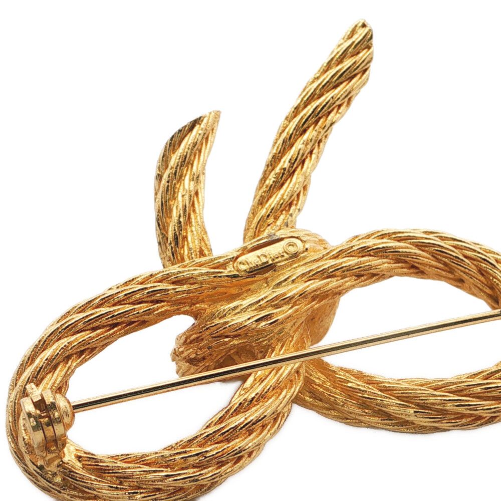 Dior Ribbon Motif Brooch Pintuck Alloy Gold — view 5