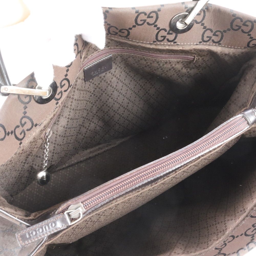 Gucci Bamboo GG Nylon 002 Leather Tote Shoulder Hand Brown — view 9
