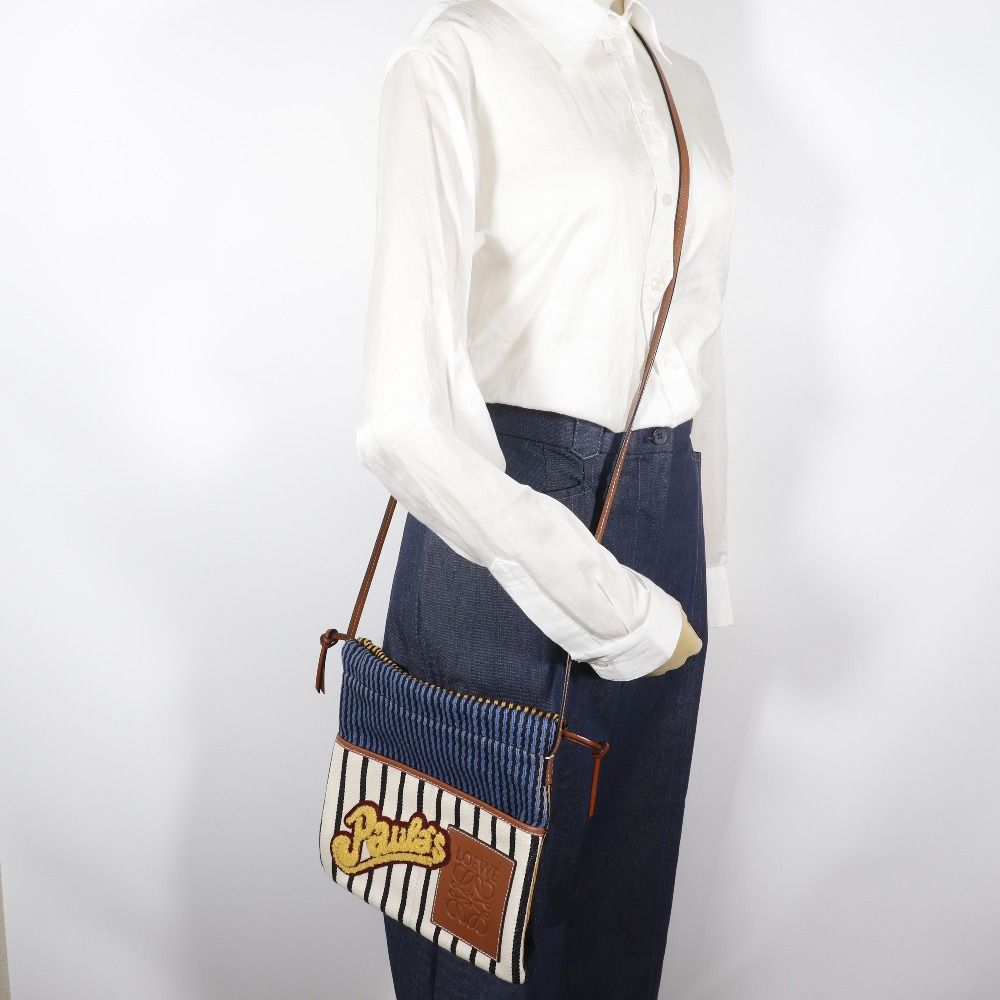Loewe Paula Ibiza Stripe Canvas Blue White Shoulder Bag — view 9