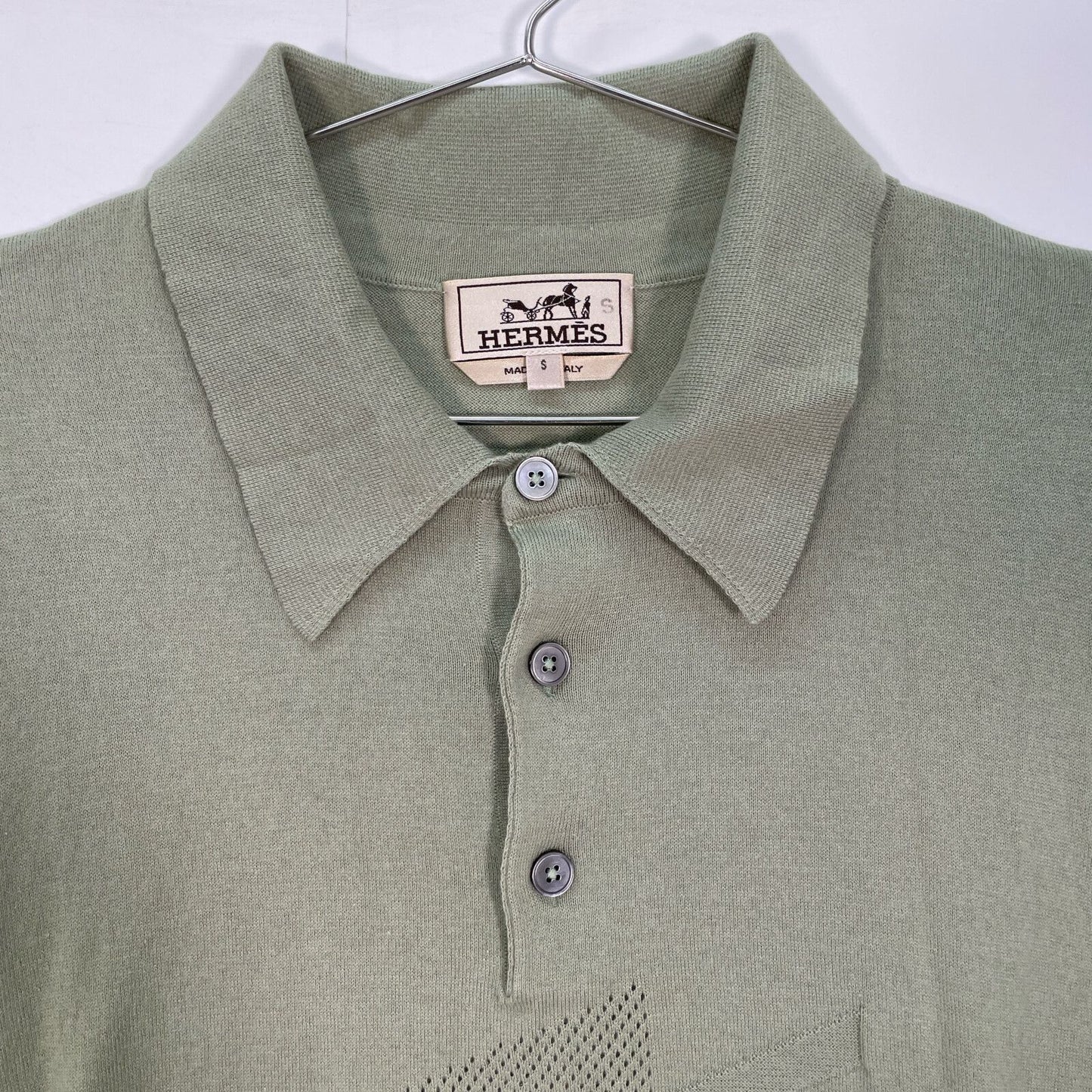Hermes Green Cotton Wool Short Sleeve Knit Polo Shirt — view 7