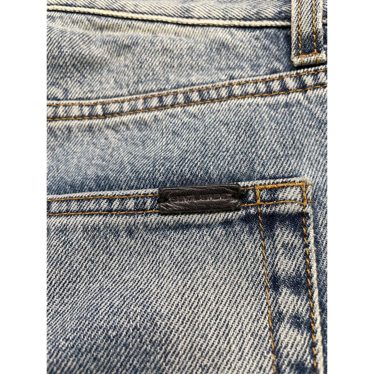 Saint Laurent Paris Light Blue Cotton YSL Logo Charm Denim Pants 24 — view 7