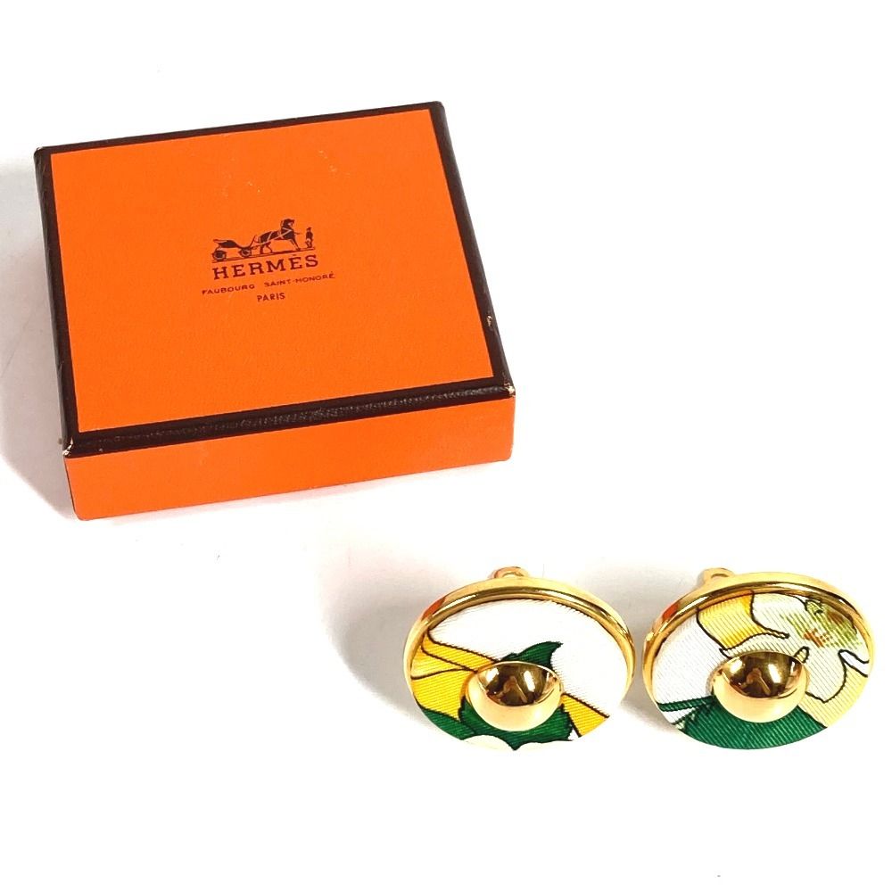 Hermes Earrings All Over Pattern Round Logo Silk Green — view 7